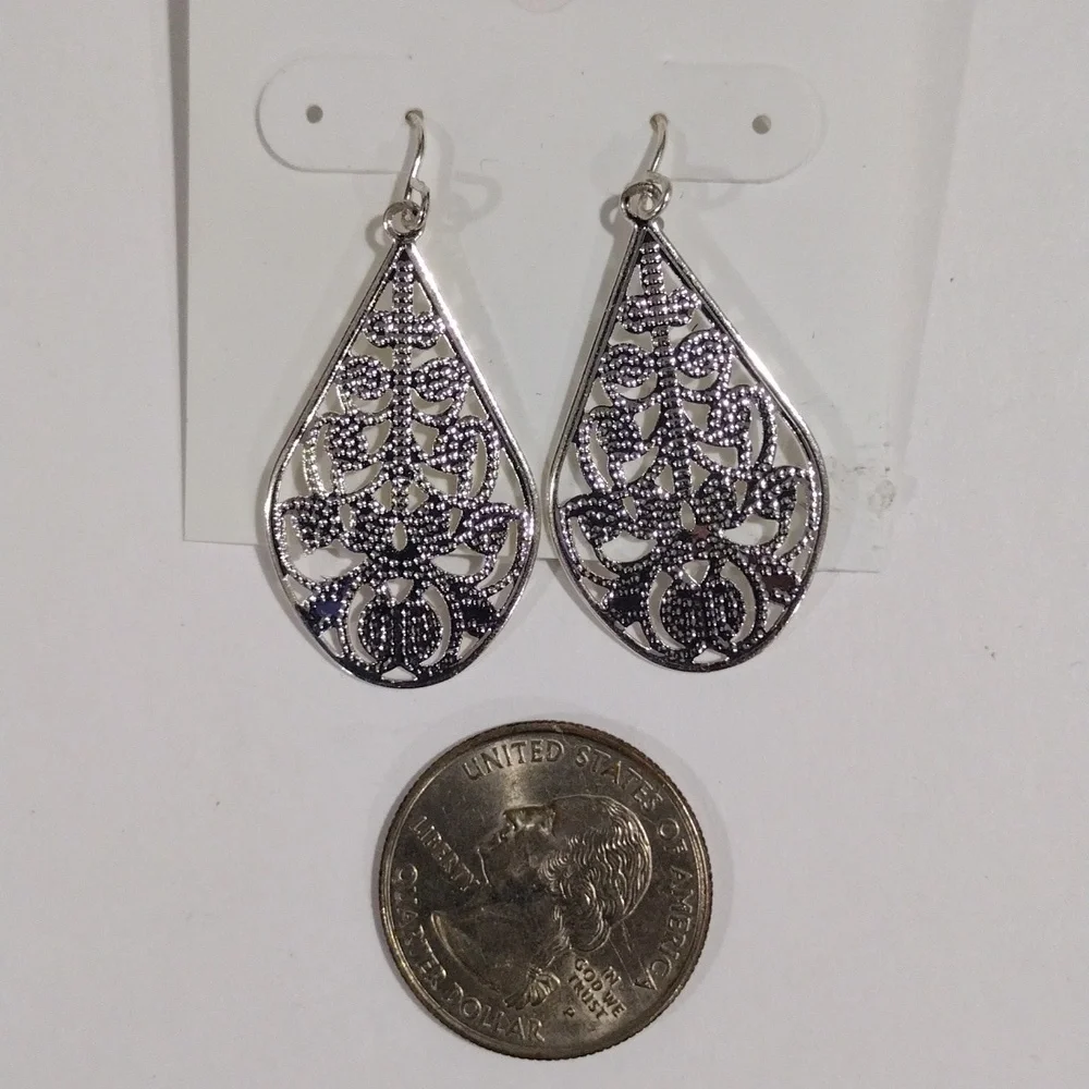 Expressions Filigree Design Silver tone Teardrop Earrings - Women's Jewelry